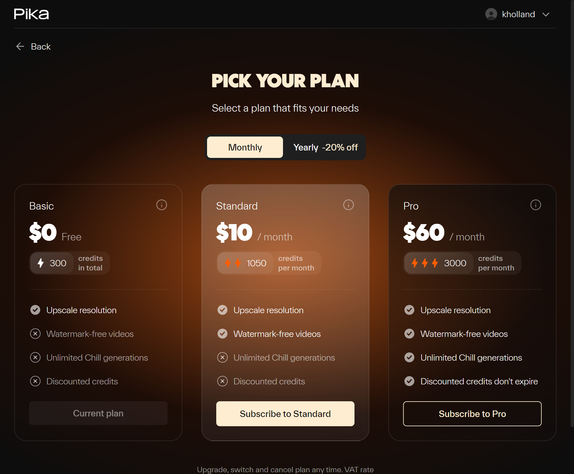 Pika 网页版正式开启付费计划，分10美元和60美元两档怎么选？