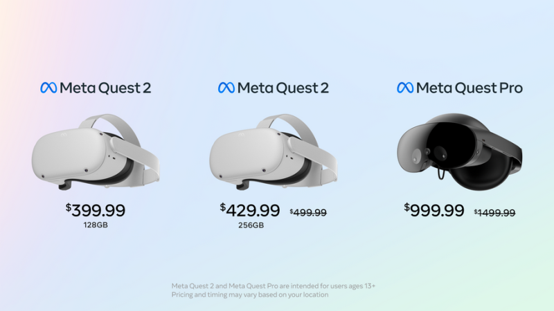 Meta VR 头显官方降价：Quest 2 代直降 70 美元，Pro 大降 500 美元