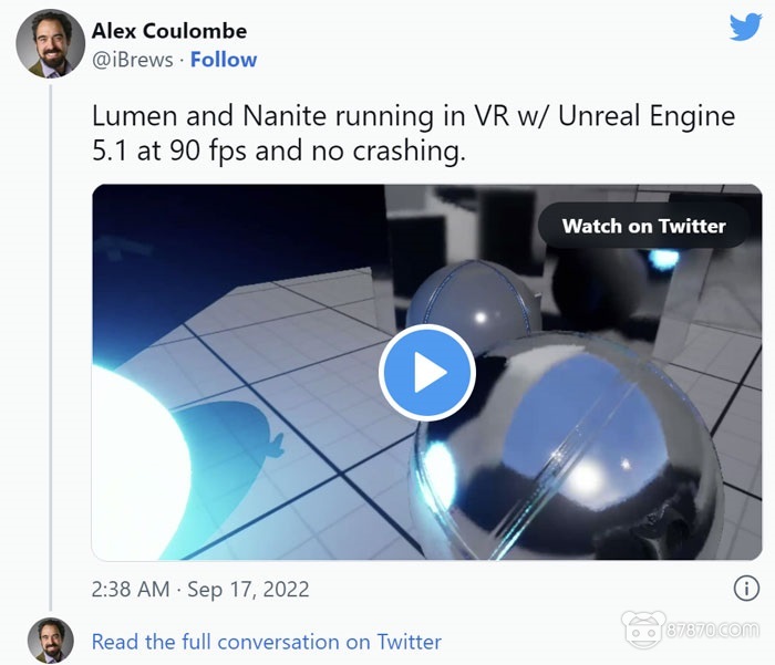 Alex Coulombe：虚幻引擎5Nanite和Lumen已支持VR开发！