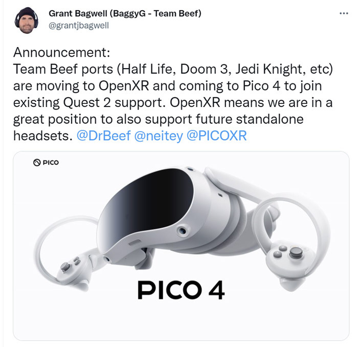 知名开发者Team Beef将为PICO 4移植《半衰期》，《毁灭战士 3》、《Jedi Knight》等知名大作